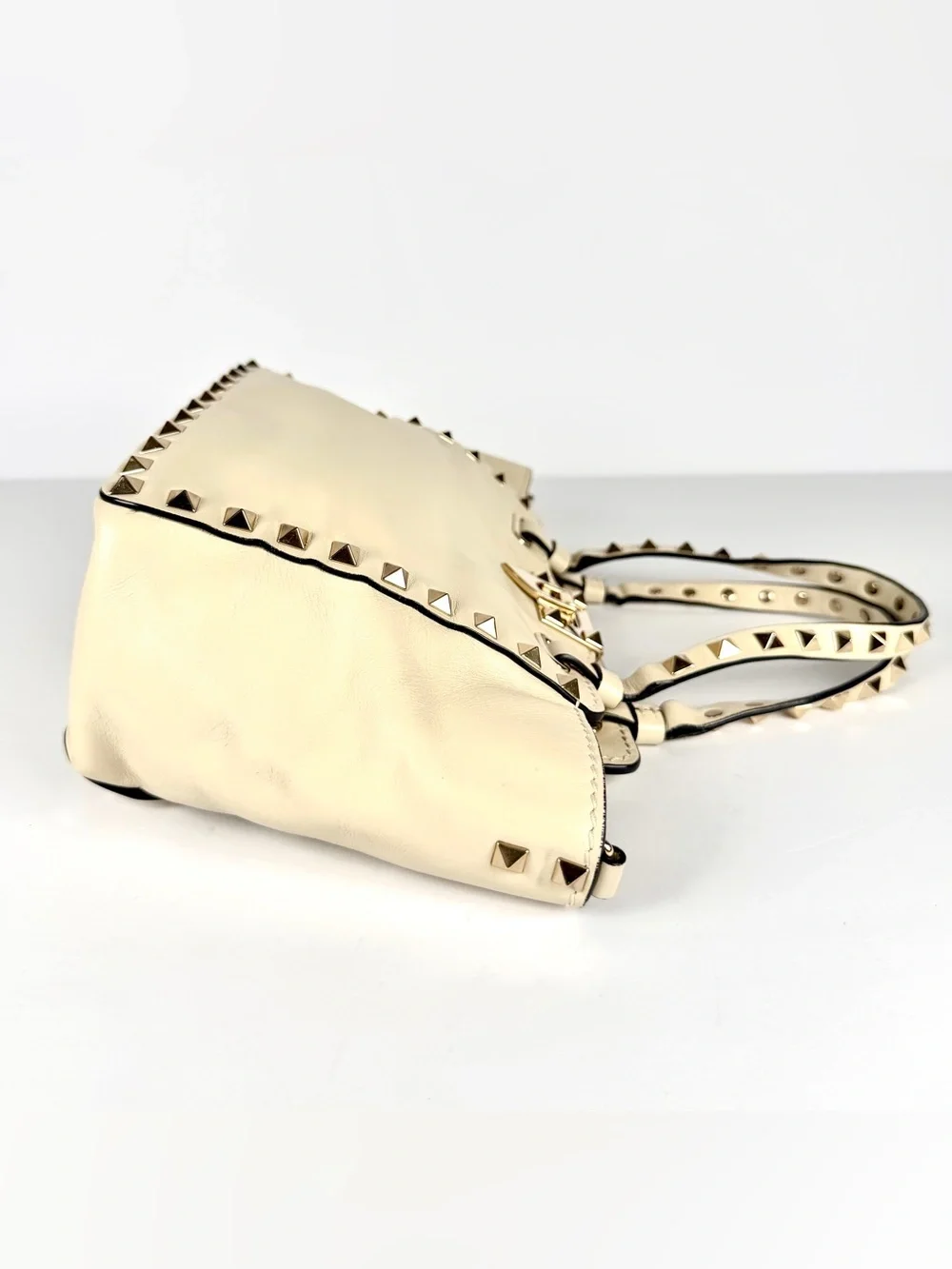 Valentino Garavani Compact Ivory Rockstud Tote Leather 2-Way Crossbody Full Set